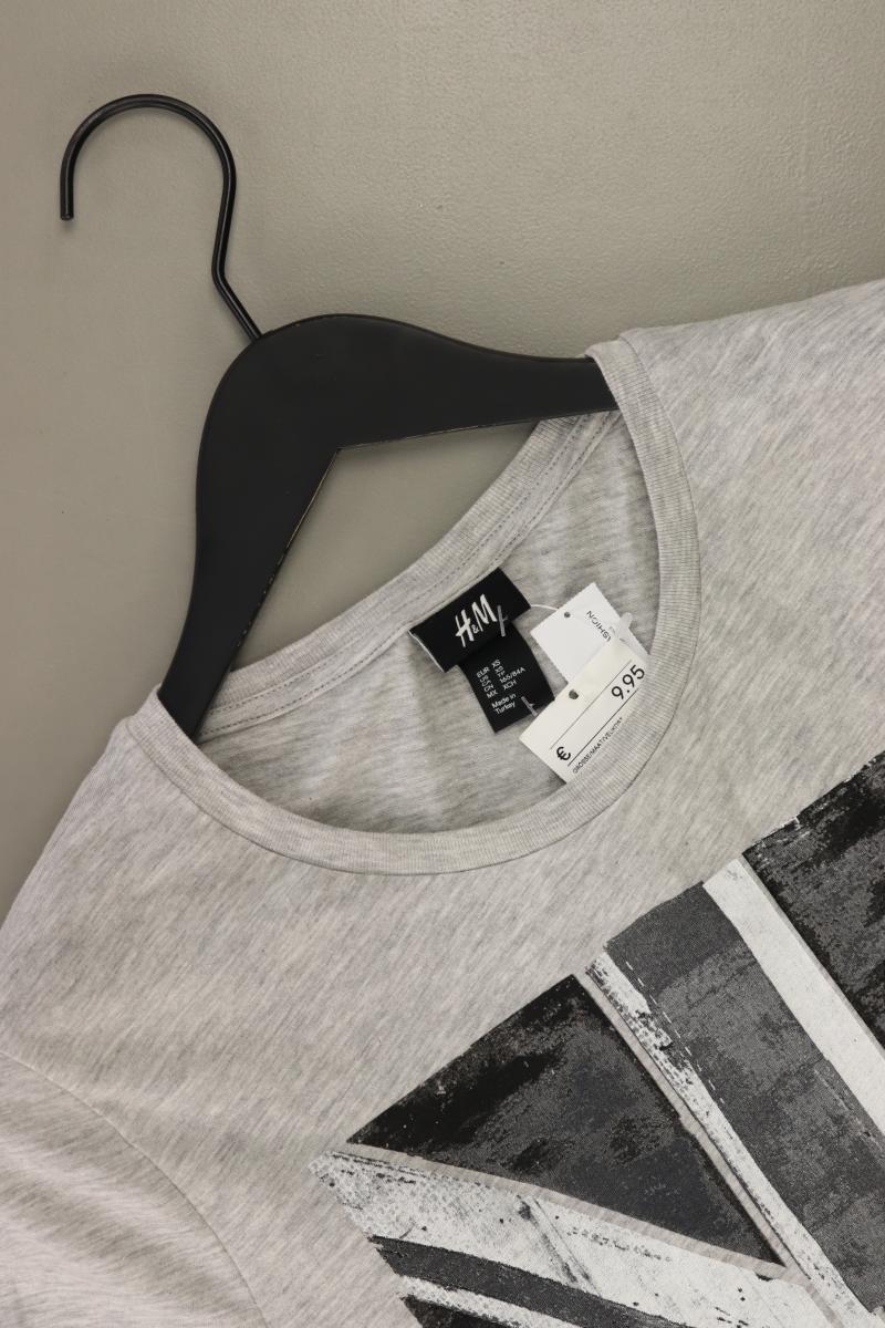 H&M Printshirt für Herren Gr. XS neu mit Etikett Kurzarm grau aus Baumwolle