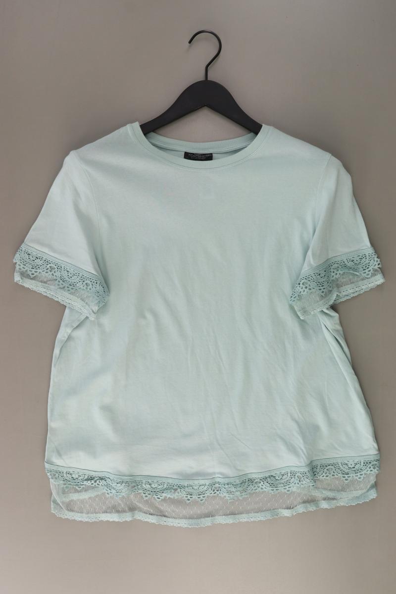 Topshop Shirt mit Spitze Gr. 44 Kurzarm türkis aus Baumwolle