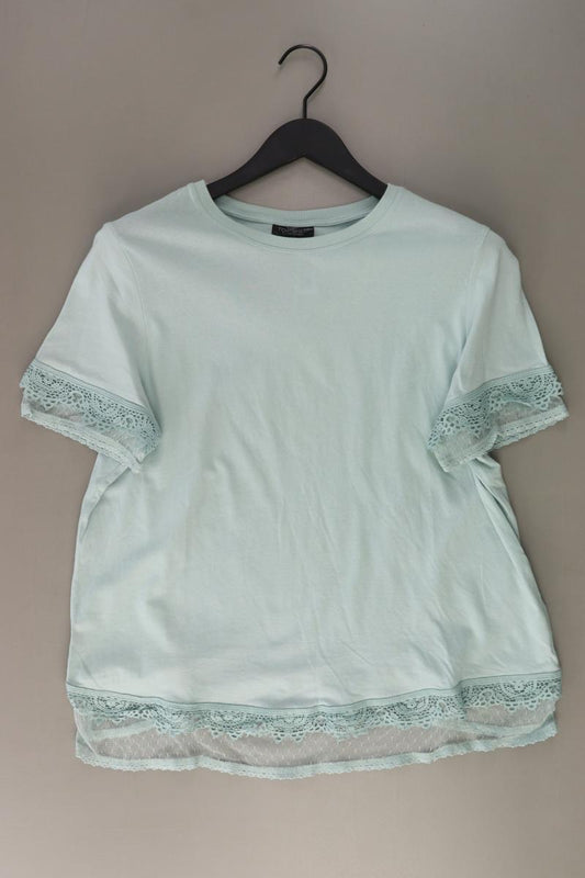 Topshop Shirt mit Spitze Gr. 44 Kurzarm türkis aus Baumwolle