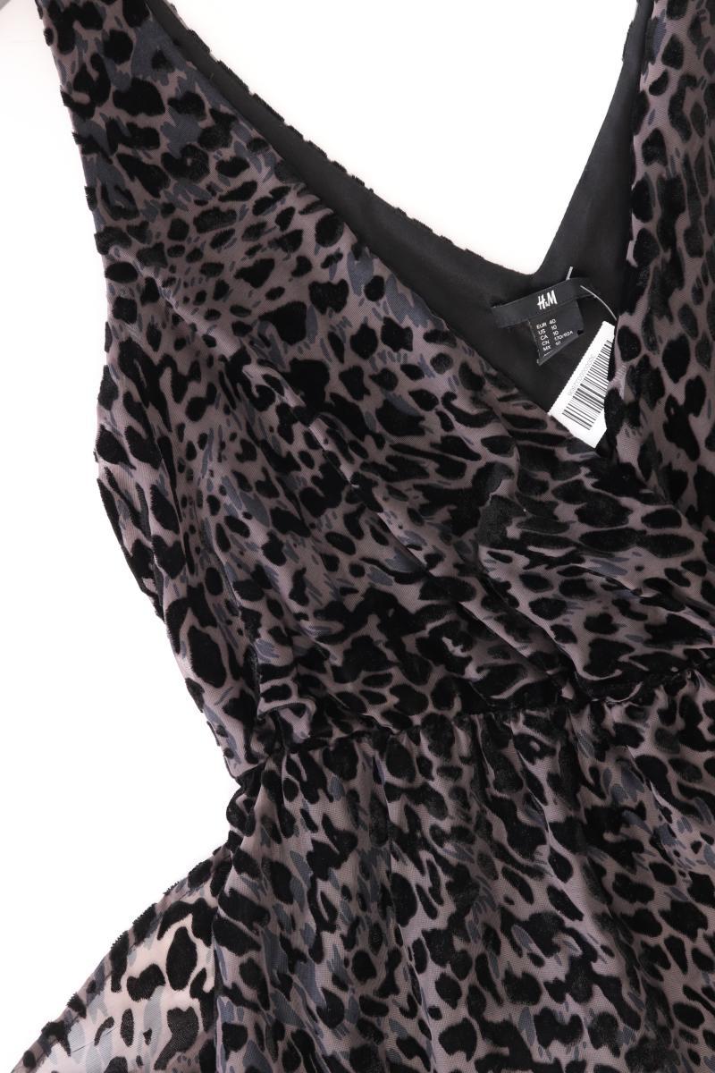 H&M Abendkleid mit Samtdruck Gr. 40 mit Tierdruck Träger grau aus Viskose