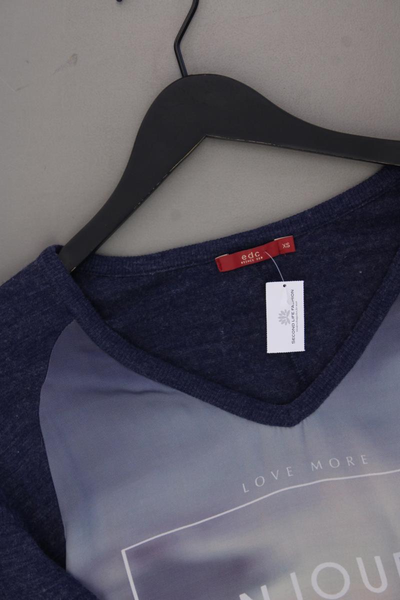 edc by Esprit Shirt mit V-Ausschnitt Gr. XS Kurzarm blau aus Polyester