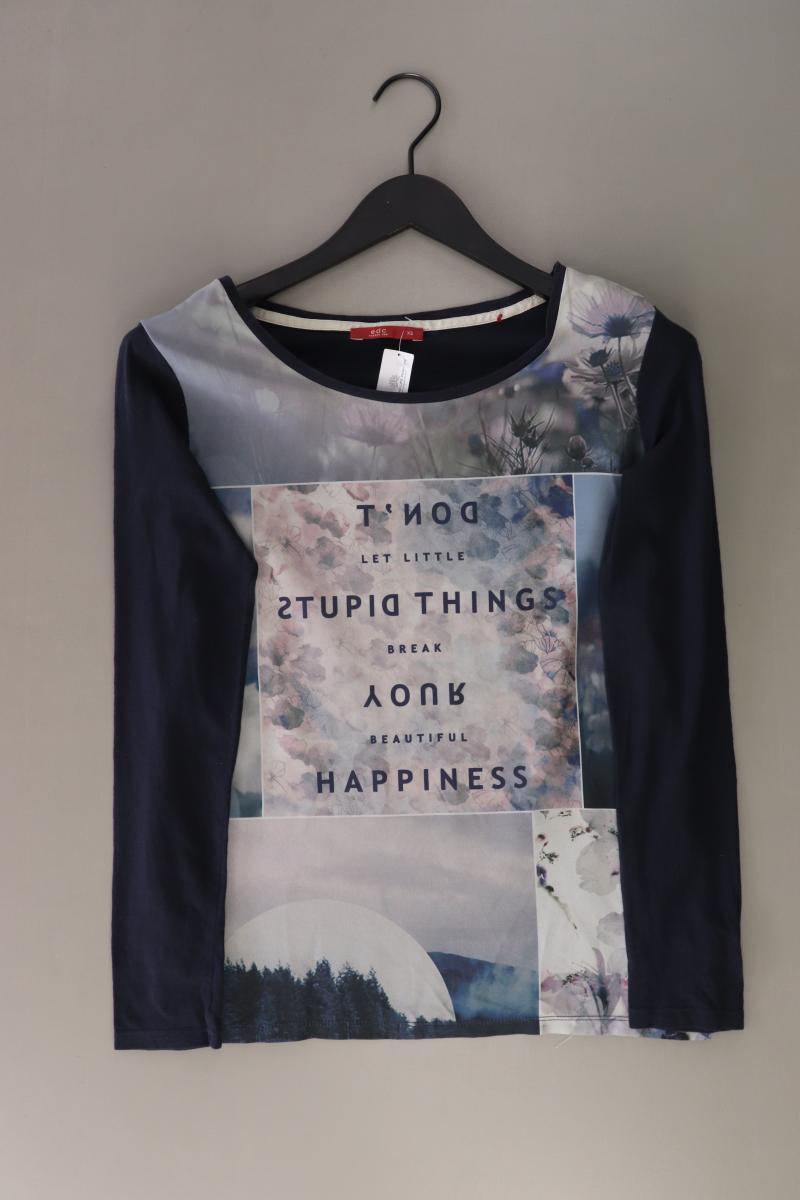edc by Esprit Printshirt Gr. XS mit Blumenmuster 3/4 Ärmel blau aus Baumwolle