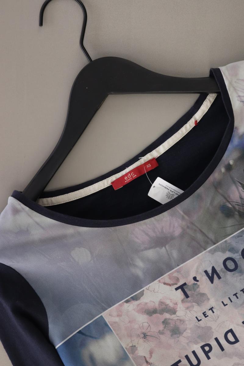 edc by Esprit Printshirt Gr. XS mit Blumenmuster 3/4 Ärmel blau aus Baumwolle