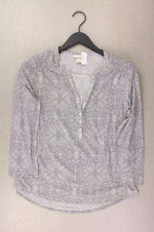 H&M Shirt mit V-Ausschnitt Gr. S geometrisches Muster Langarm grau aus Polyester