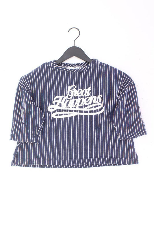 Pull&Bear Cropped Shirt Gr. S gestreift Kurzarm blau aus Baumwolle