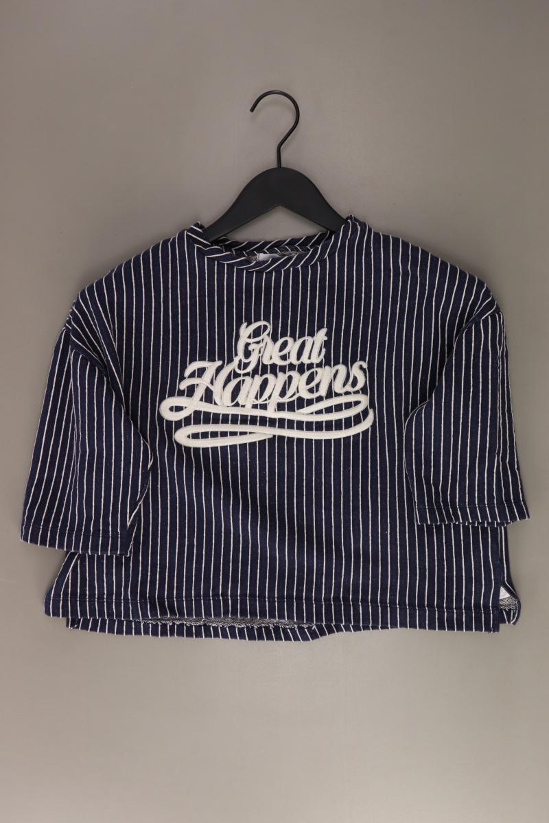 Pull&Bear Cropped Shirt Gr. S gestreift Kurzarm blau aus Baumwolle