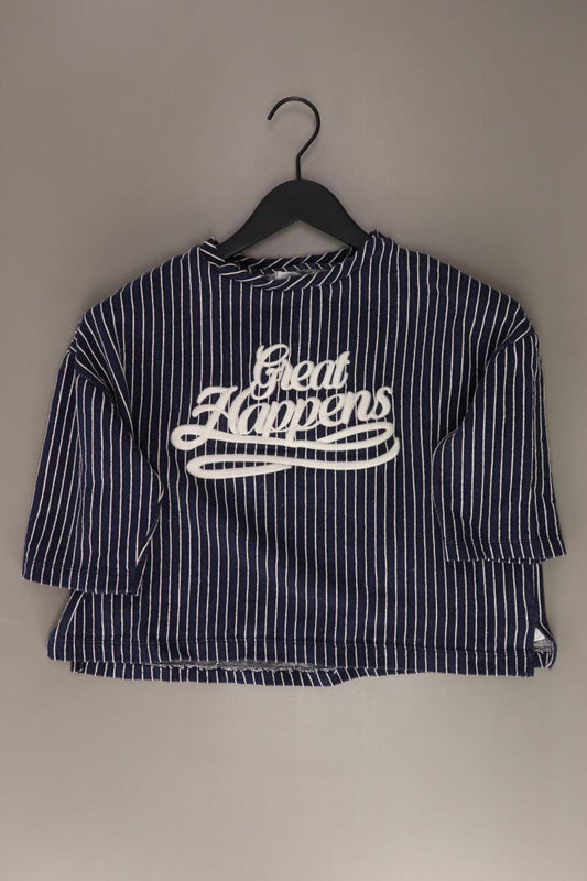 Pull&Bear Cropped Shirt Gr. S gestreift Kurzarm blau aus Baumwolle