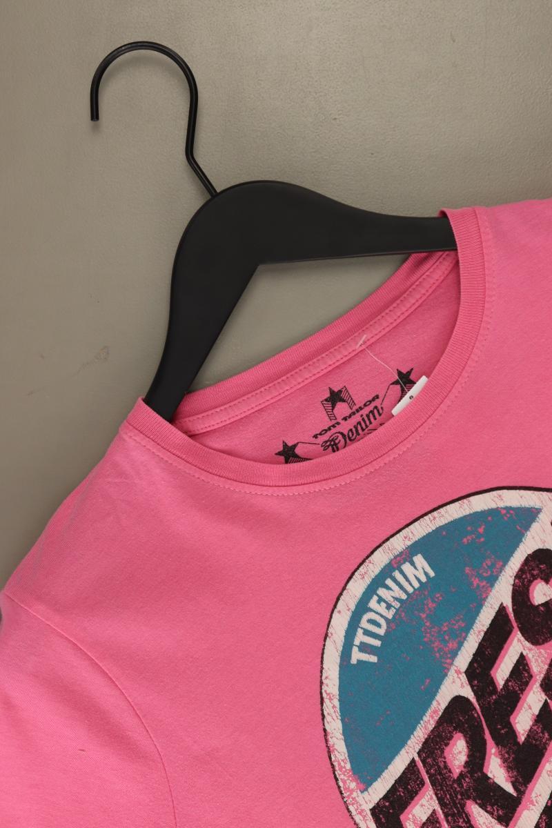 Tom Tailor Printshirt für Herren Gr. S Kurzarm pink aus Baumwolle