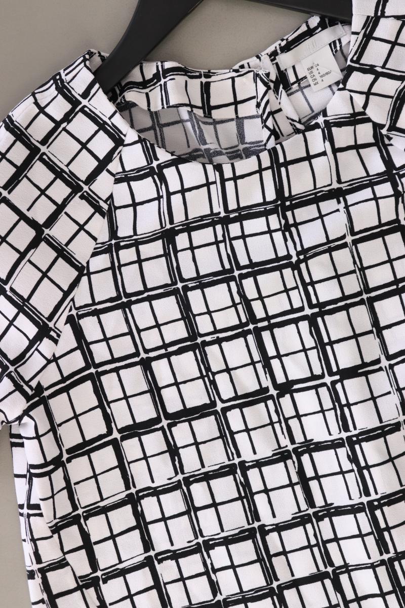 H&M Kurzarmbluse Gr. 34 geometrisches Muster neuwertig weiß aus Polyester
