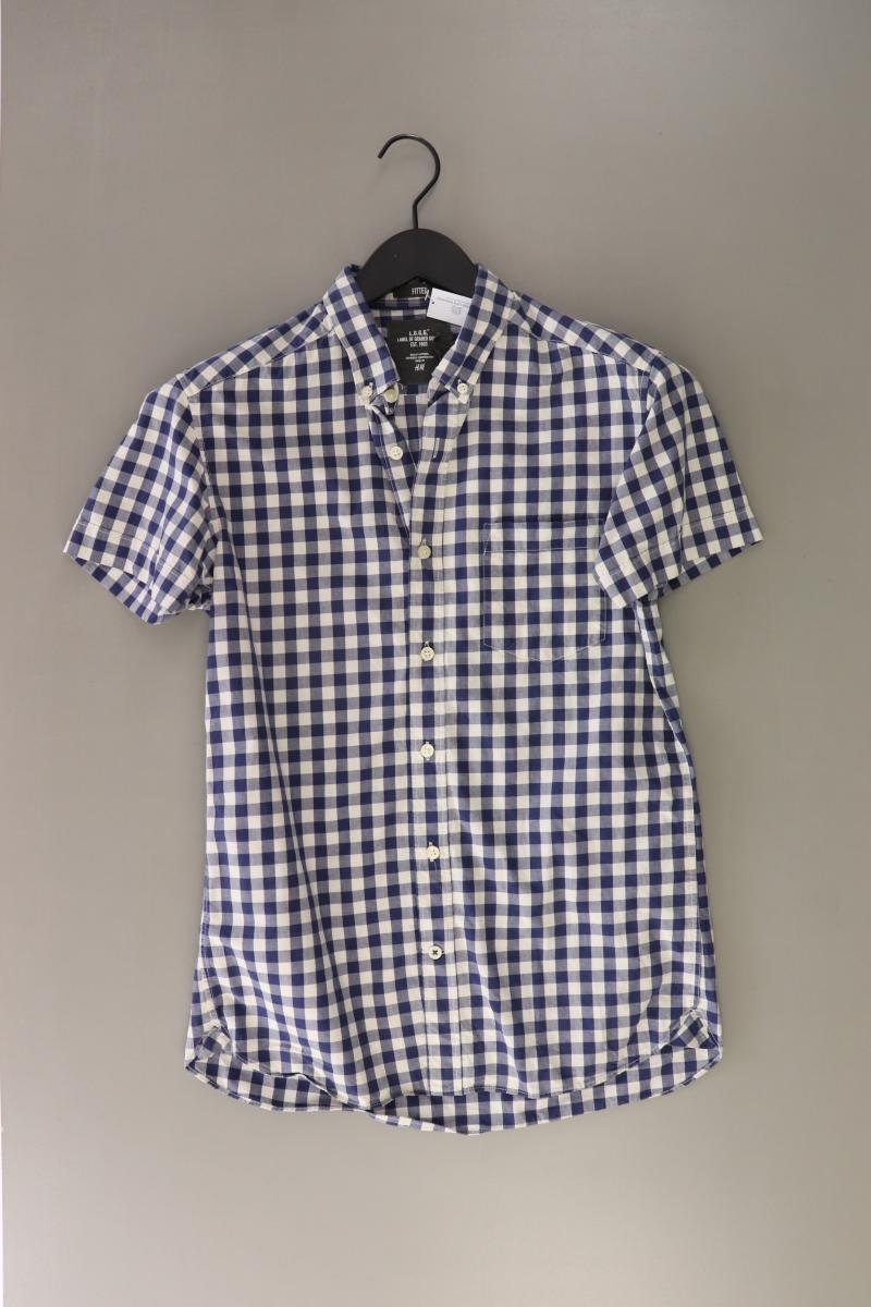 H&M L.O.G.G. Kurzarmhemd für Herren Gr. S kariert blau aus Baumwolle