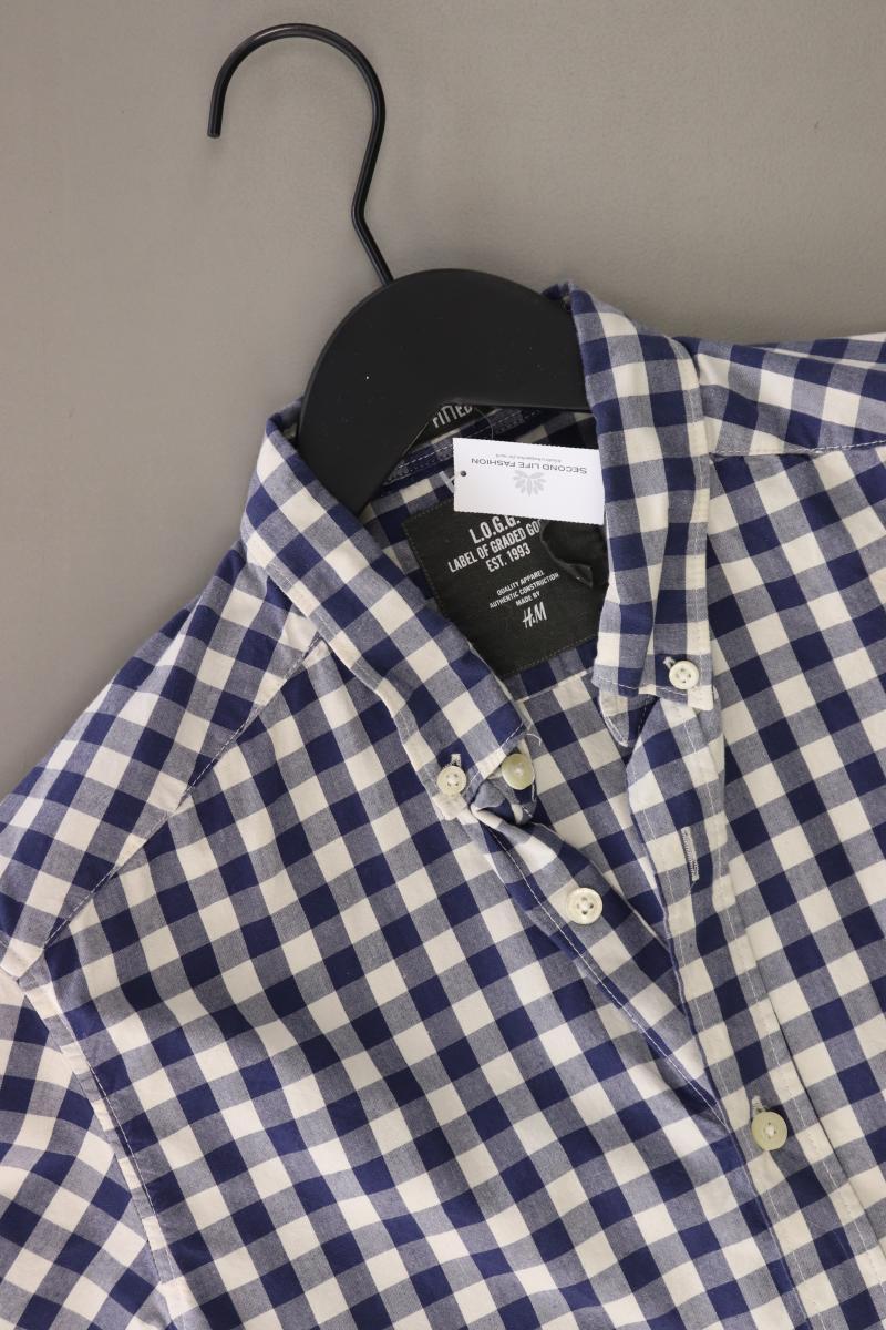 H&M L.O.G.G. Kurzarmhemd für Herren Gr. S kariert blau aus Baumwolle