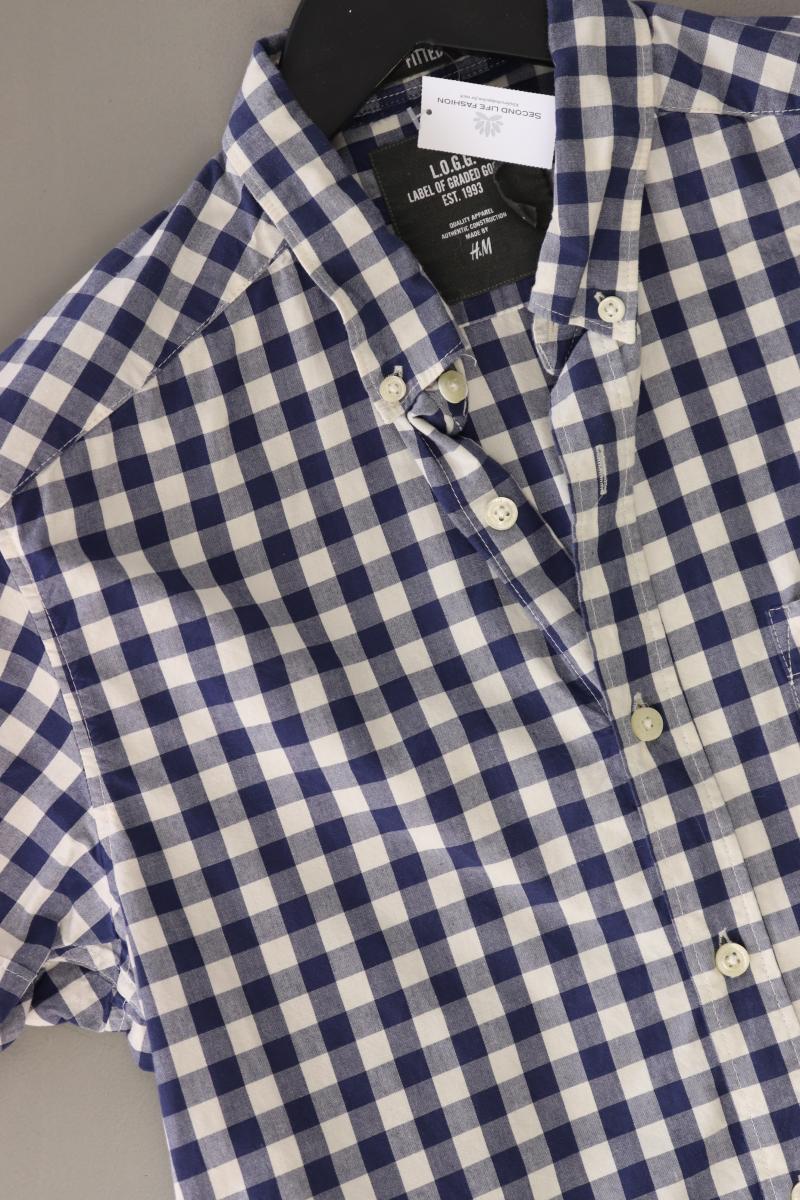H&M L.O.G.G. Kurzarmhemd für Herren Gr. S kariert blau aus Baumwolle