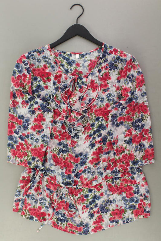 Rüschenbluse Gr. 46 mit Blumenmuster mit Gürtel 3/4 Ärmel mehrfarbig