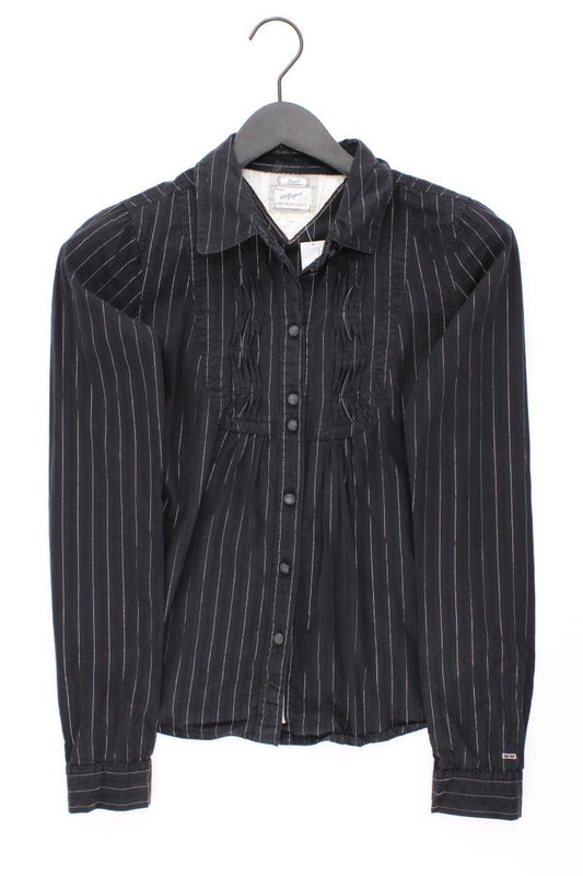 Tommy Hilfiger Rüschenbluse Gr. S gestreift Langarm schwarz aus Baumwolle