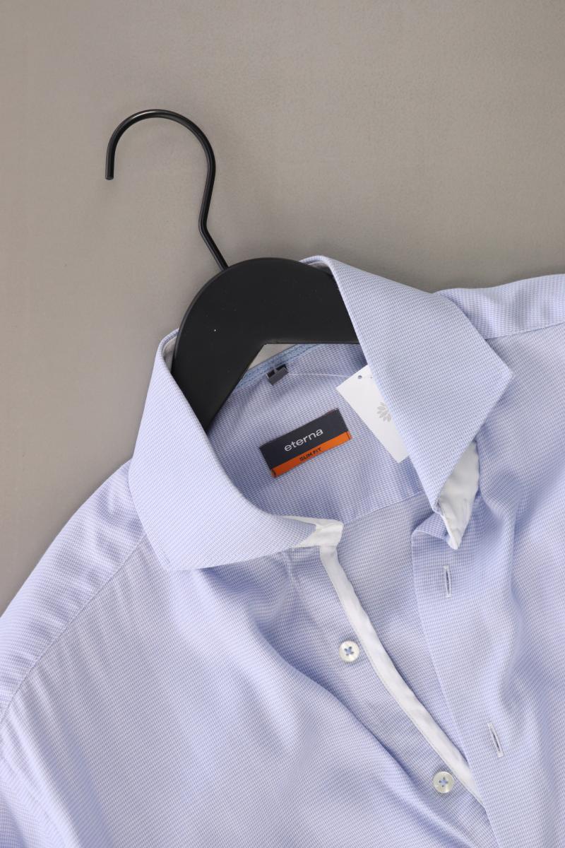 Eterna Langarmhemd für Herren Gr. M blau aus Baumwolle