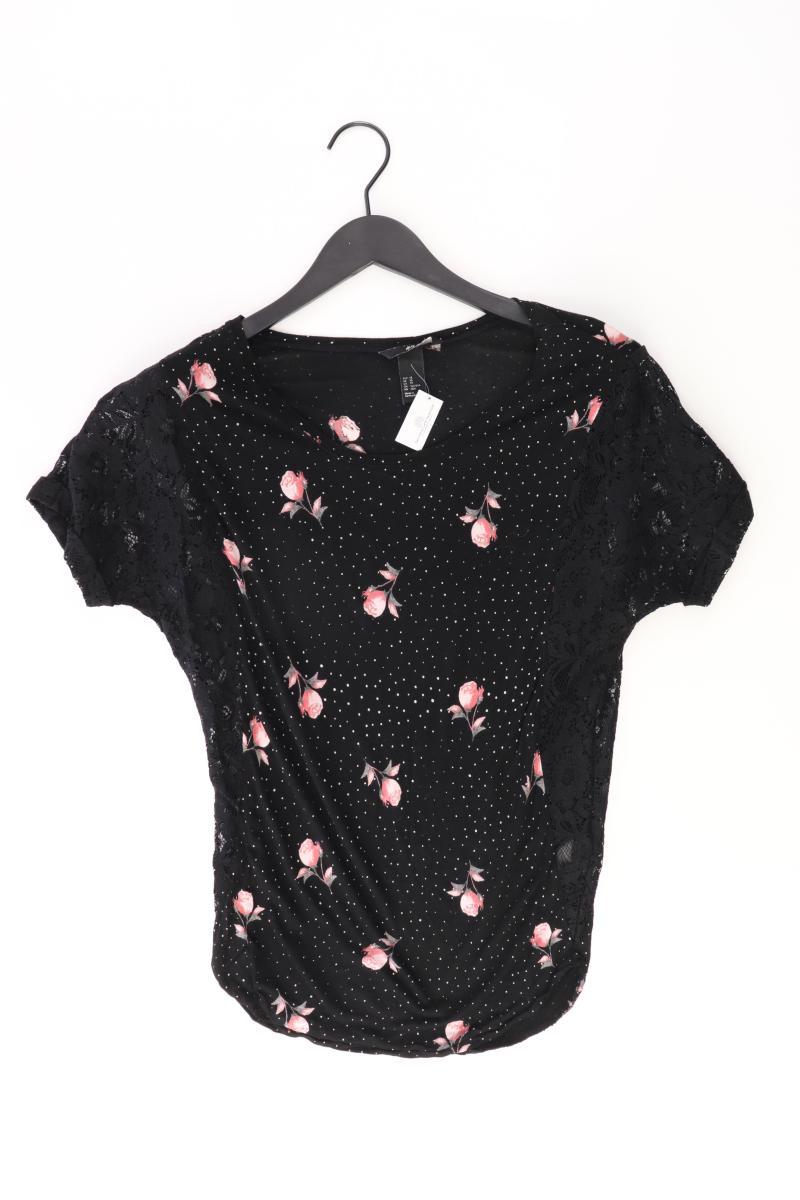 H&M Shirt Gr. XS mit Blumenmuster Kurzarm schwarz aus Viskose