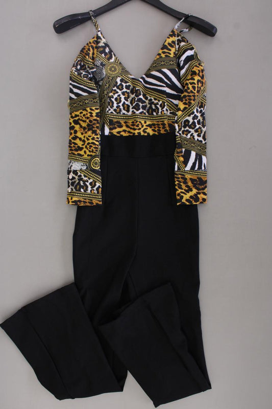 Langer Jumpsuit Gr. XS mit Tierdruck schwarz aus Polyester
