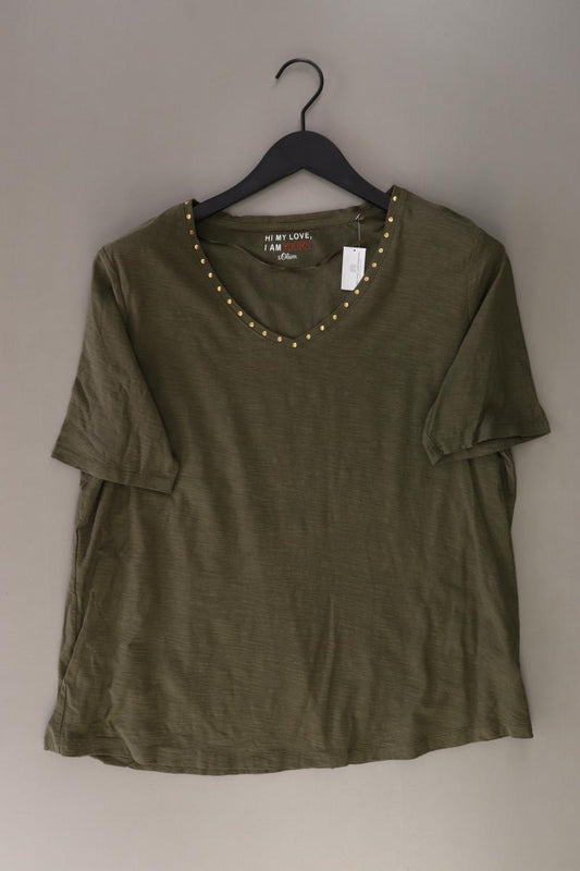 s.Oliver Shirt mit V-Ausschnitt Gr. 44 Kurzarm mit Nieten olivgrün aus Baumwolle