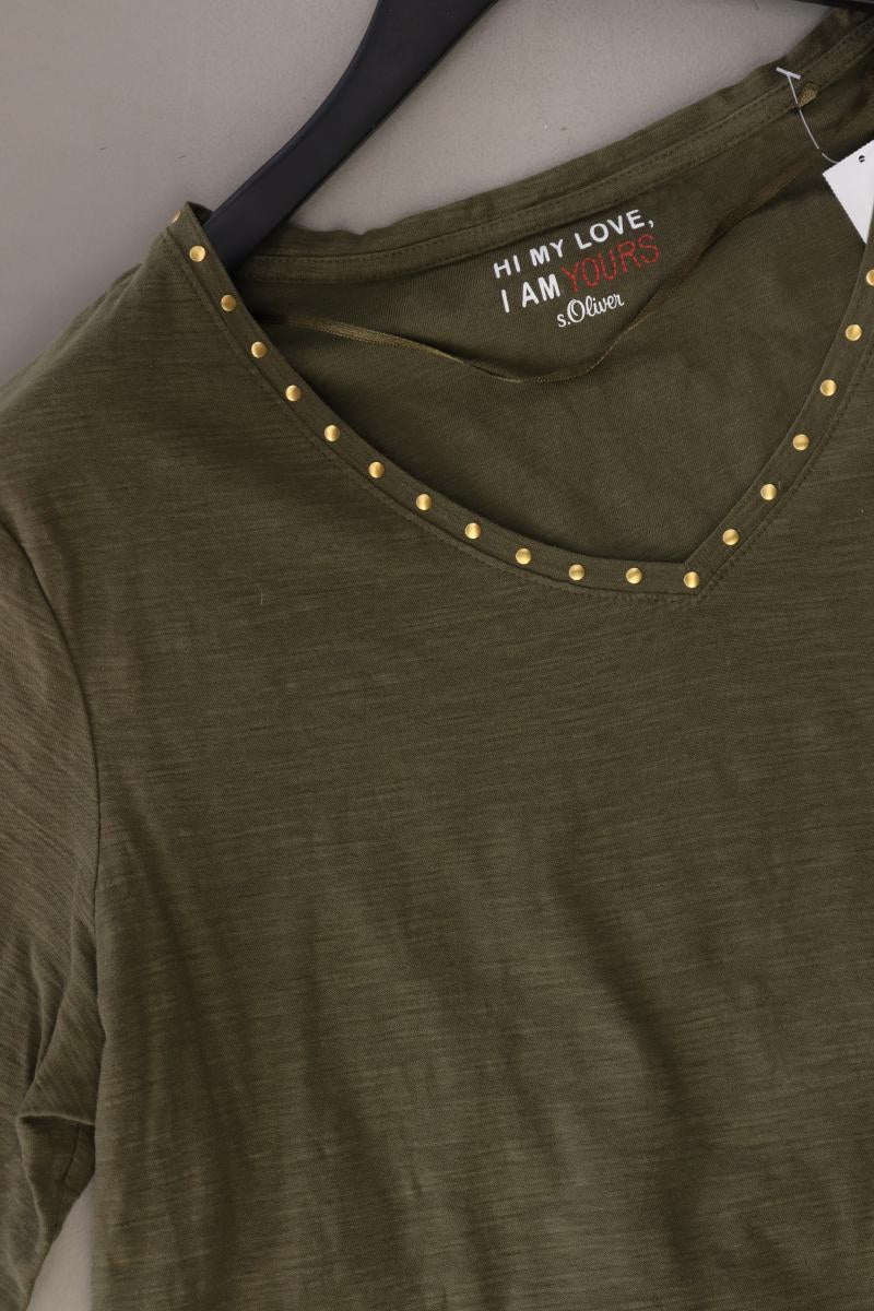 s.Oliver Shirt mit V-Ausschnitt Gr. 44 Kurzarm mit Nieten olivgrün aus Baumwolle