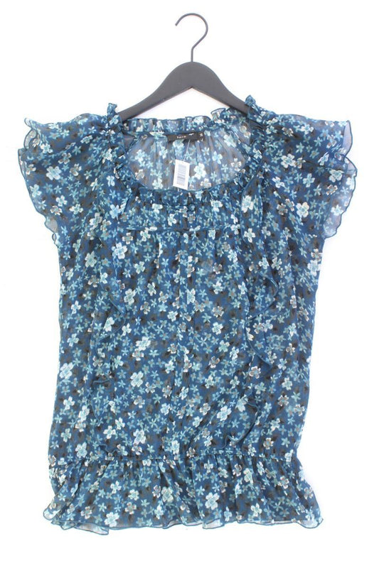 Zero Rüschenbluse Gr. 36 mit Blumenmuster Kurzarm blau aus Polyester