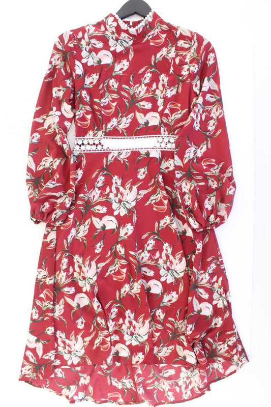 BOOHOO Langarmkleid Gr. 38 mit Blumenmuster neuwertig rot aus Polyester
