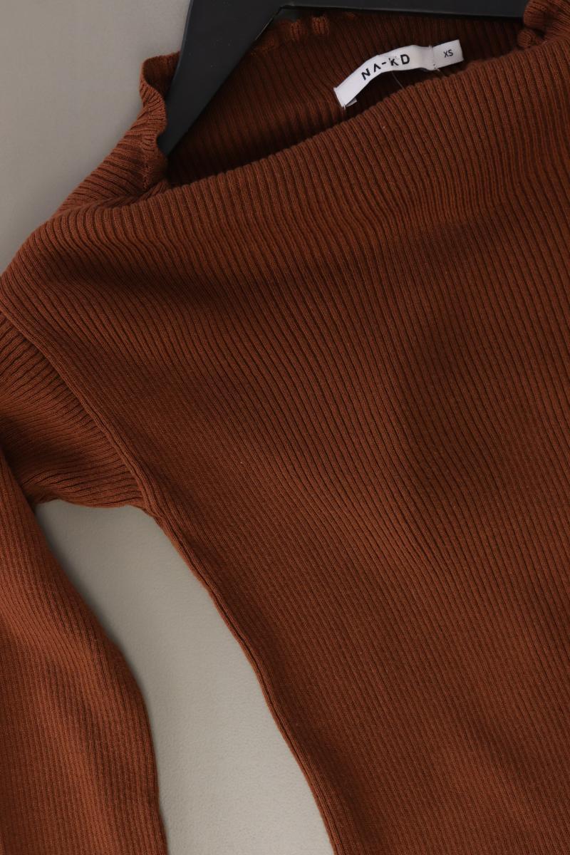 NA-KD Cropped Shirt Gr. XS Langarm braun aus Baumwolle