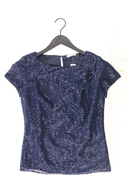 Promod Bluse mit Pailletten Gr. 34 Kurzarm mit Glitzer blau aus Polyester