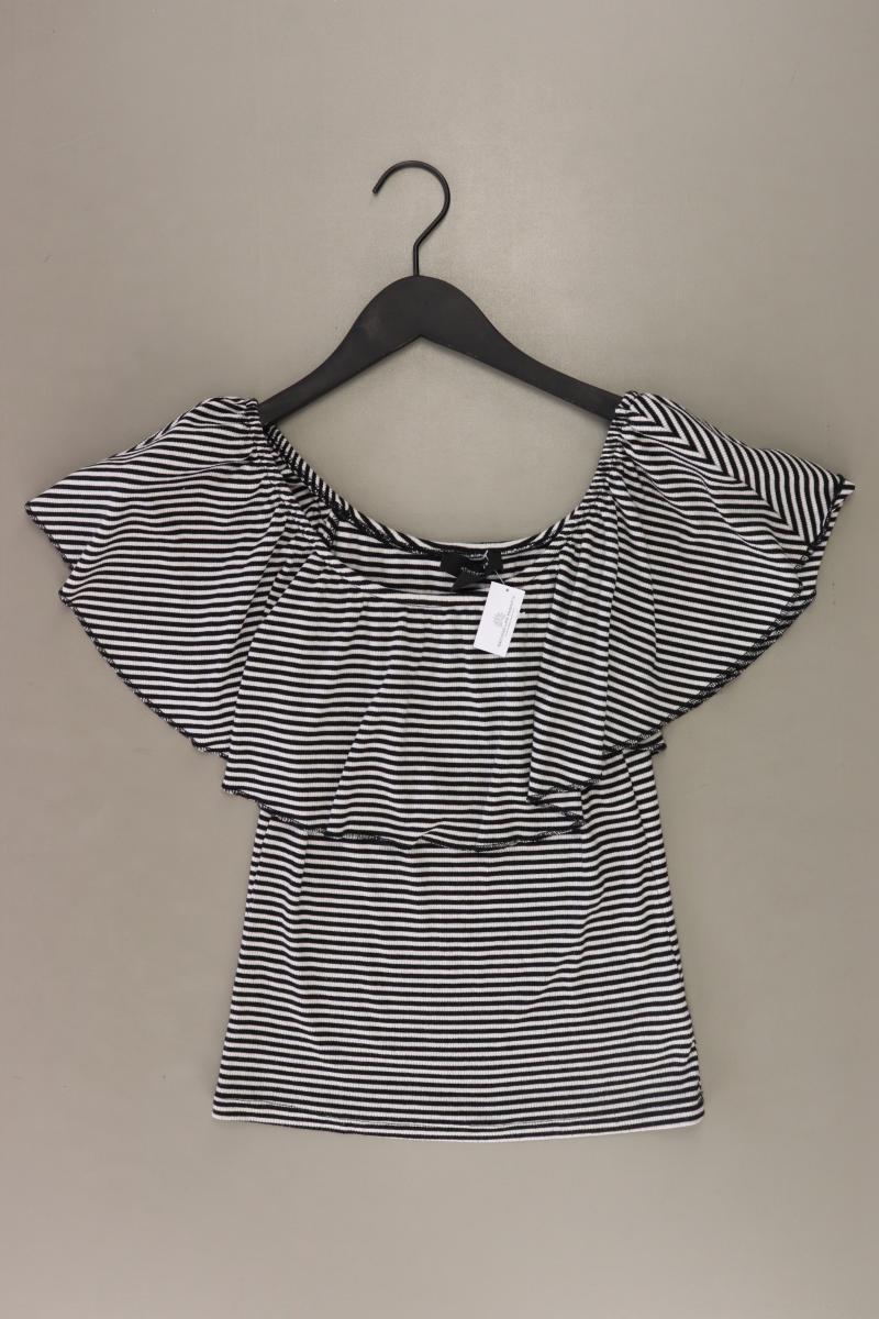 Kurzarmbluse Gr. 38 gestreift mit Carmen-Ausschnitt schwarz aus Polyester