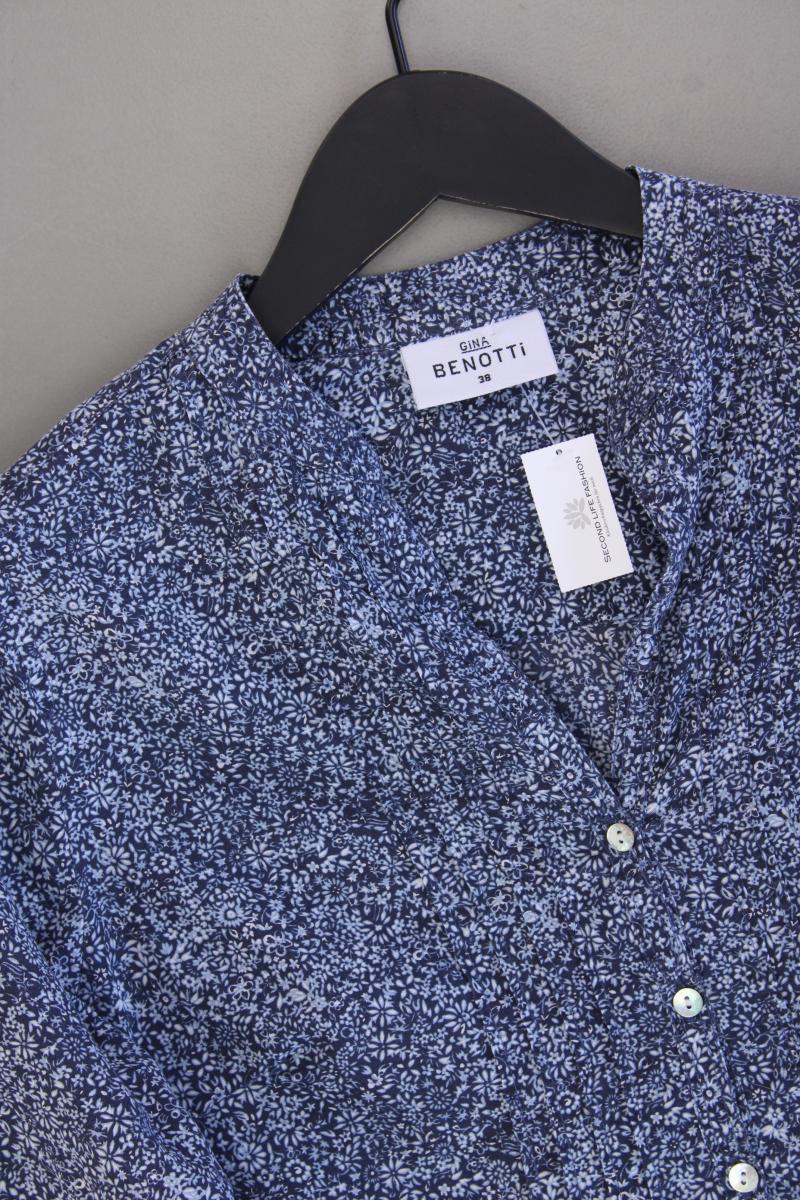 Gina Benotti Bluse Gr. 38 mit Blumenmuster Langarm blau aus Baumwolle