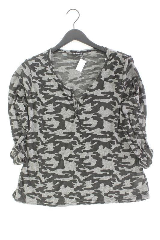 Shirt mit V-Ausschnitt Gr. 46 camouflage 3/4 Ärmel grau aus Baumwolle
