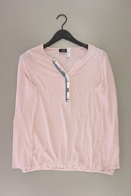 Shirt mit V-Ausschnitt Gr. 40 Langarm mit Pailletten rosa aus Viskose
