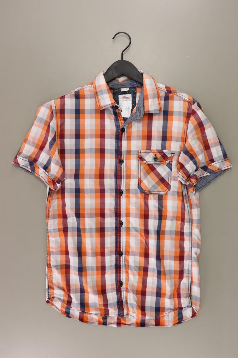 s.Oliver Karohemd für Herren Gr. M kariert Kurzarm orange aus Baumwolle