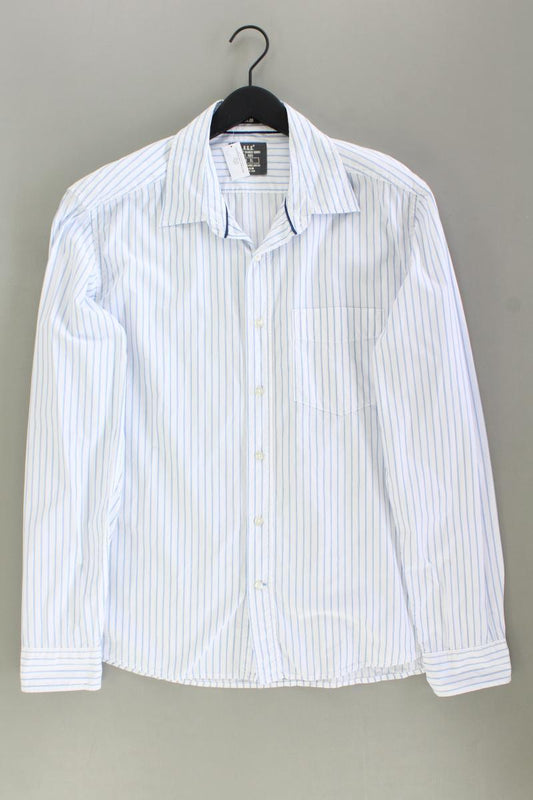 H&M Langarmhemd für Herren Gr. XL gestreift blau aus Baumwolle