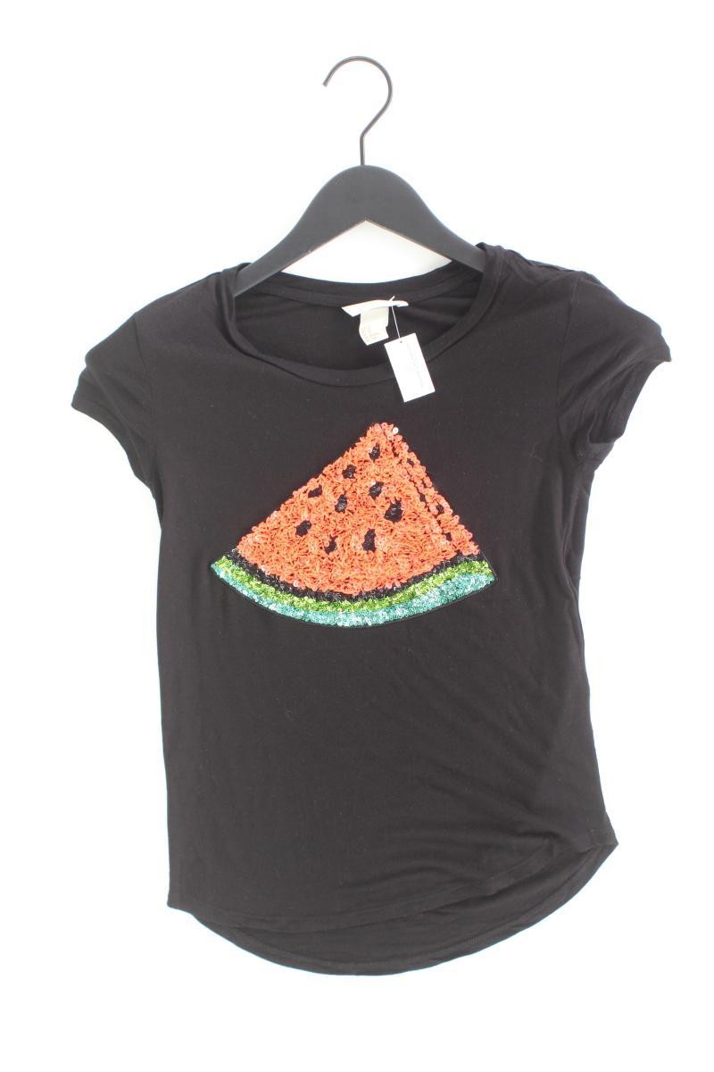 H&M Printshirt Gr. XS Kurzarm mit Glitzer schwarz