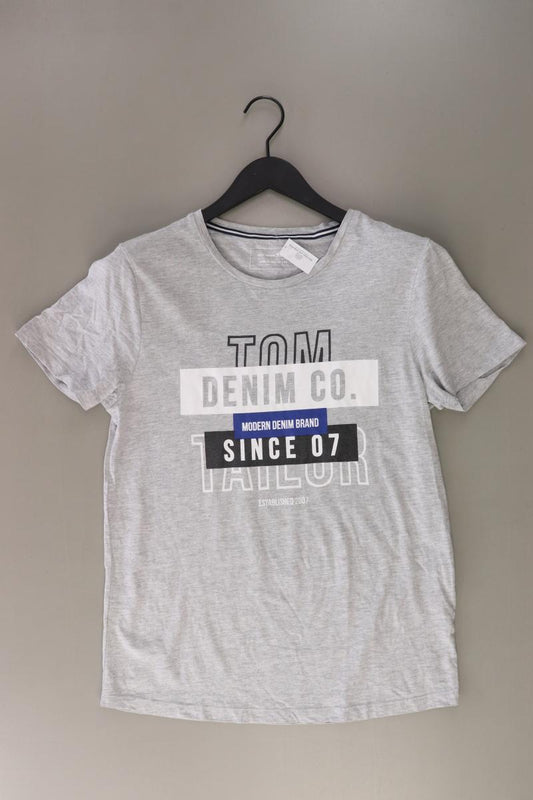 Tom Tailor (Denim) Printshirt für Herren Gr. M Kurzarm grau aus Baumwolle