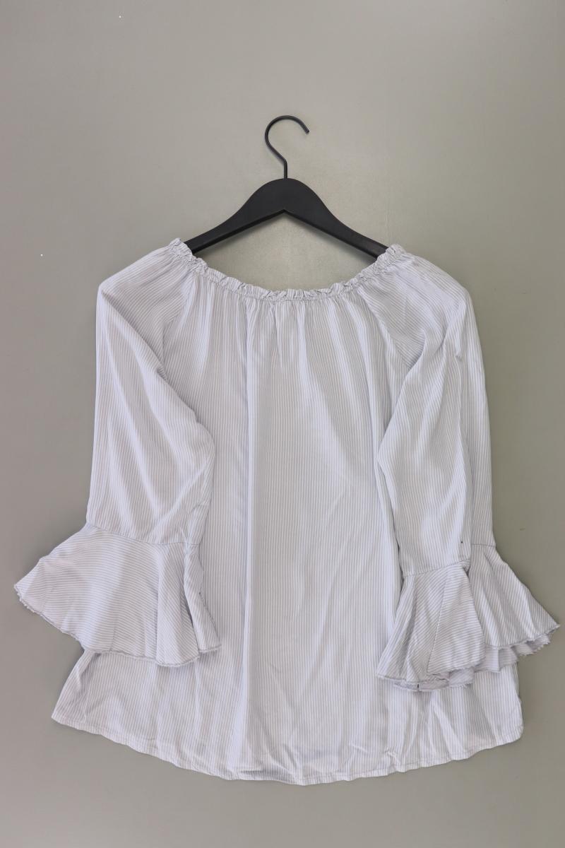 New Collection Rüschenbluse Gr. 38 gestreift Trompetenärmel grau aus Viskose
