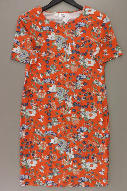 Jerseykleid Gr. 36 mit Blumenmuster Kurzarm orange aus Baumwolle