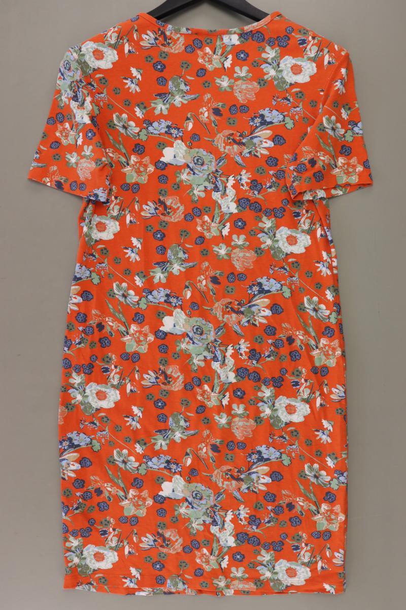 Jerseykleid Gr. 36 mit Blumenmuster Kurzarm orange aus Baumwolle