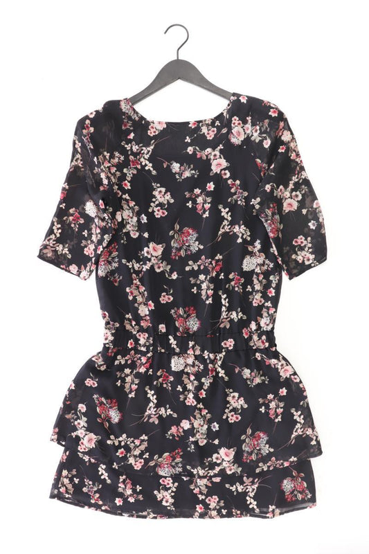 Chiffonkleid Gr. 36 mit Blumenmuster 3/4 Ärmel schwarz