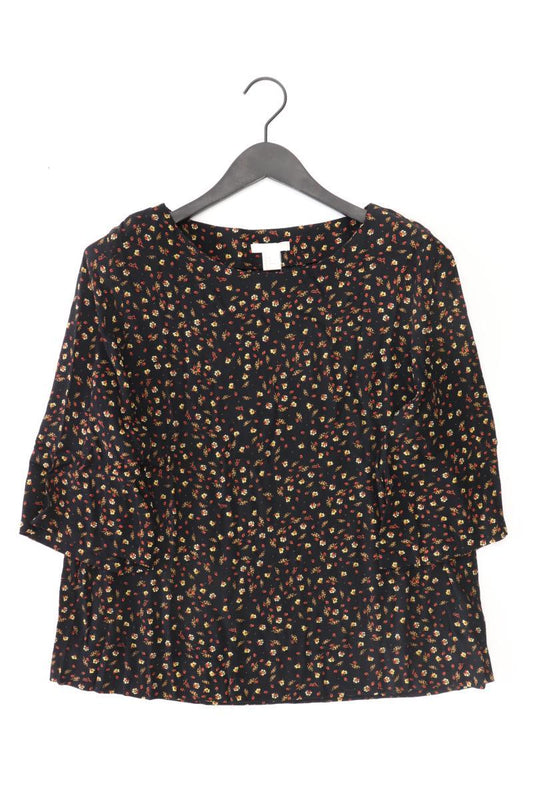 H&M Bluse Gr. 42 mit Blumenmuster 3/4 Ärmel schwarz aus Viskose