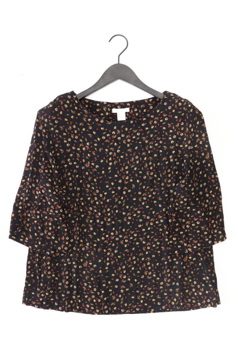 H&M Bluse Gr. 42 mit Blumenmuster 3/4 Ärmel schwarz aus Viskose