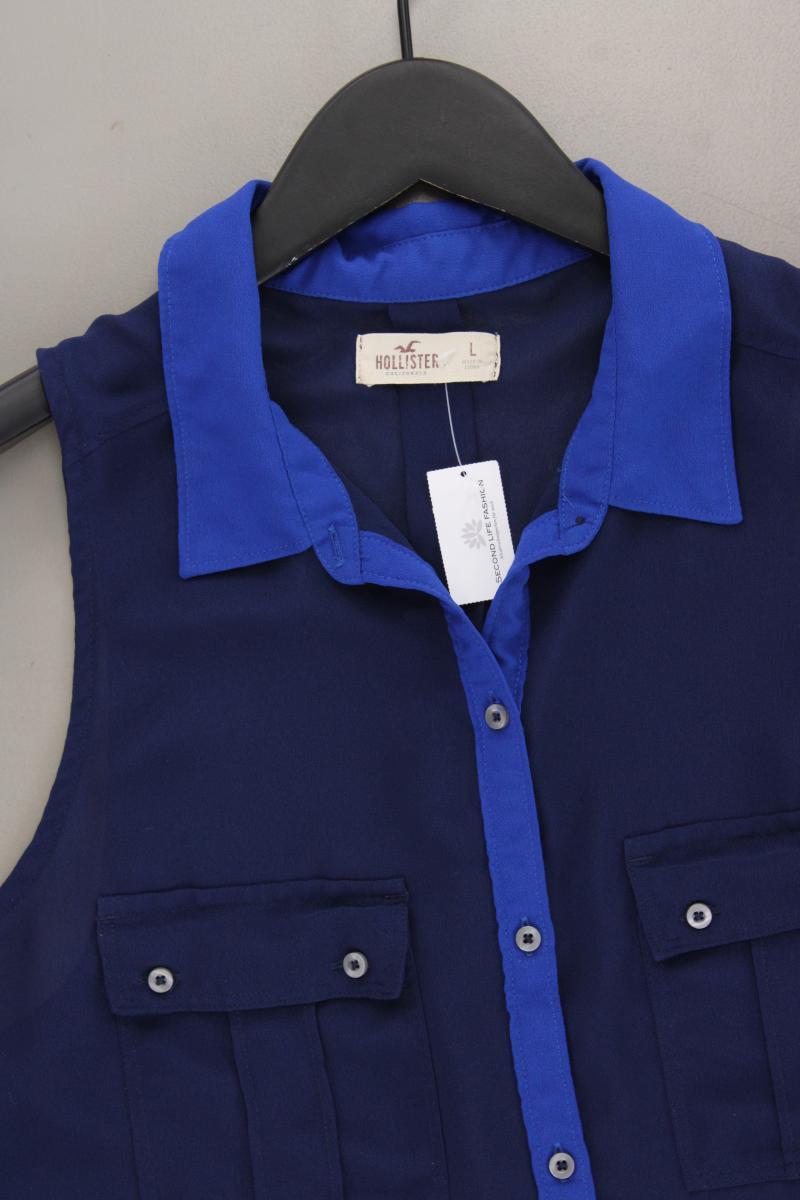 Hollister Ärmellose Bluse Gr. L blau aus Polyester