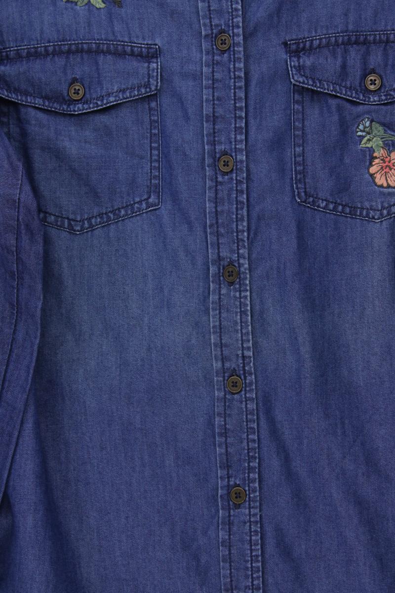 Yassica Jeansbluse Gr. 40 mit Blumenmuster Langarm blau aus Baumwolle