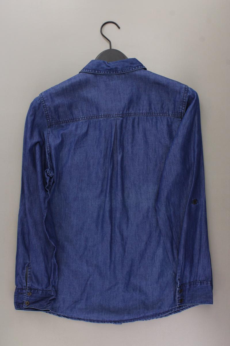 Yassica Jeansbluse Gr. 40 mit Blumenmuster Langarm blau aus Baumwolle