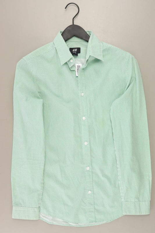 H&M Langarmhemd für Herren Gr. S gestreift grün aus Polyester