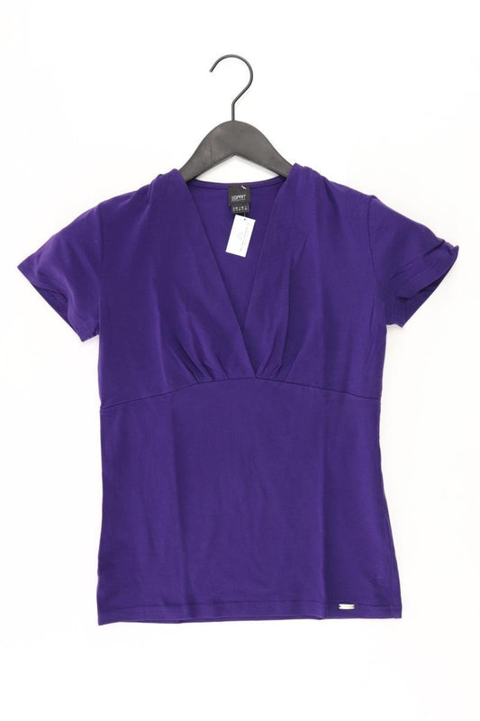 Esprit Shirt mit V-Ausschnitt Gr. S Kurzarm lila aus Baumwolle