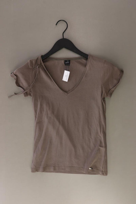Esprit Collection Shirt mit V-Ausschnitt Gr. S Kurzarm braun aus Baumwolle