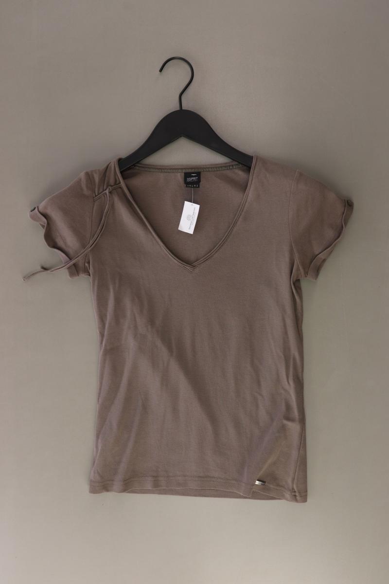 Esprit Collection Shirt mit V-Ausschnitt Gr. S Kurzarm braun aus Baumwolle