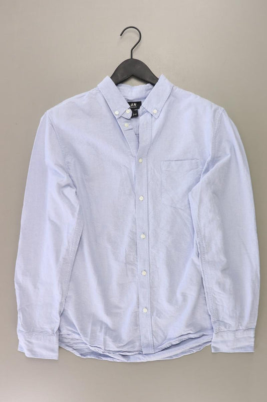 H&M Langarmhemd für Herren Gr. L blau aus Baumwolle