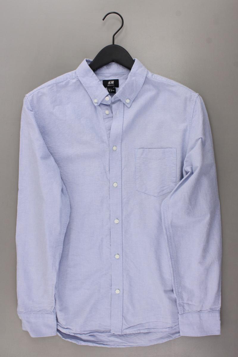 H&M Langarmhemd für Herren Gr. L blau aus Baumwolle